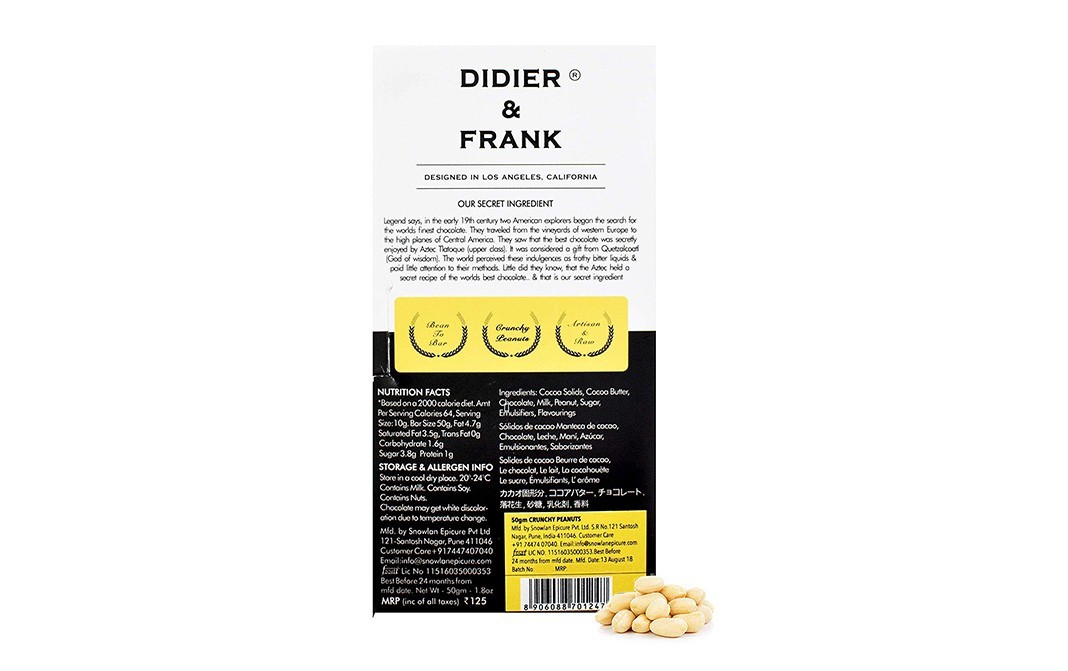 Didier & Frank Crunchy Peanuts Milk Chocolate   Box  50 grams